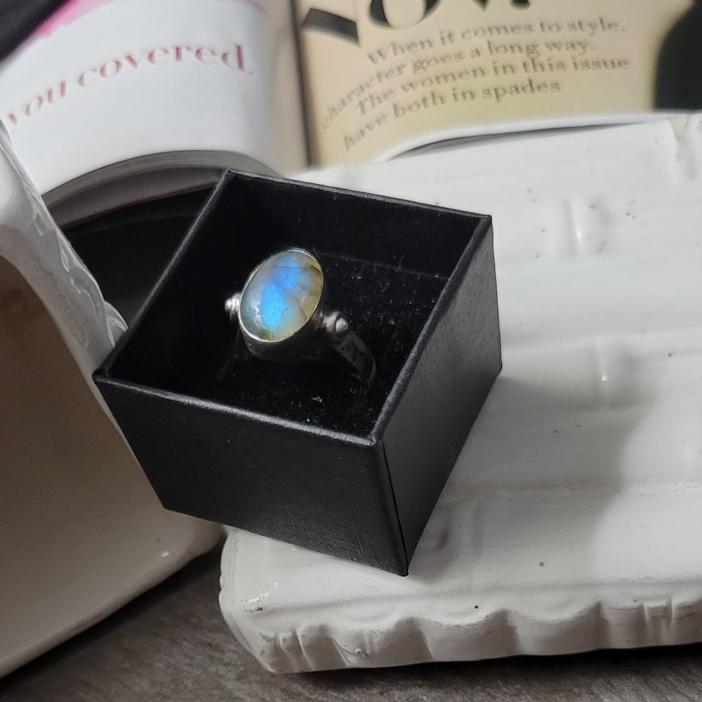 RING Modernistic Fancy Glow Moonstone Cabochon 925 SIZE 7 STERLING